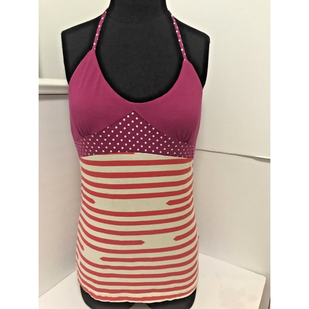 Volcom Womens Polka Dot & Stripes Halter fitted Sleeveless Tank Top S Bohemian